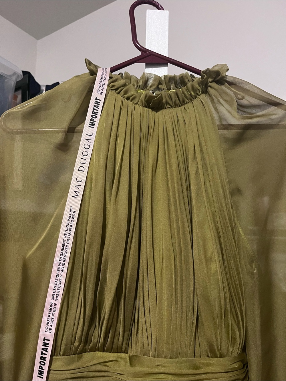 Mac Duggal Olive Green High-Neck Chiffon Maxi Dress size 4 - Picture 4 of 6